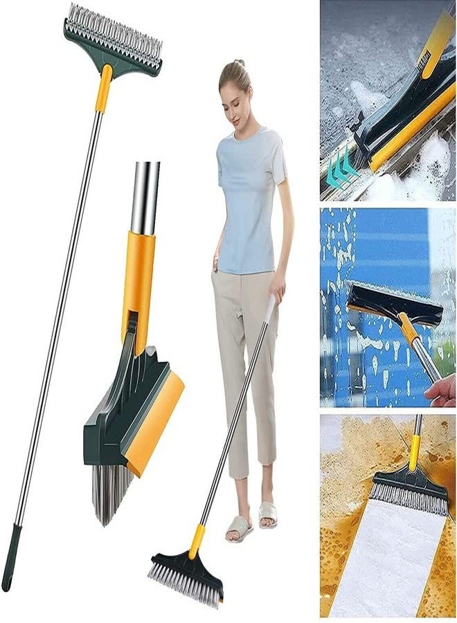 Olafur Rubber Scrub Brush Tile Cleaner Brush with Scraper Bathroom Cleaning Brush with Squeeze 3-Section Adjustable Bathroom Brush with Long Handle, V-Shaped Bristles Floor Scrub Kitchen, Multicolour - Image 1